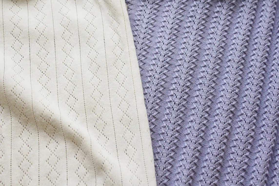 Close-up of pointelle fabric constructions in both lightweight and sweater-knit styles, making a seasonal statement.